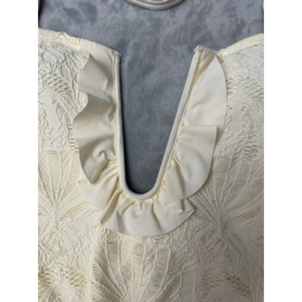 NWT CECE One Piece Swimsuit Womens Cream Lace Ruffle Deep V-Neck Sz10 $88 - Picture 6 of 14